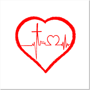 Christianity, Heartbeat icon, cross, heart & prayer Posters and Art